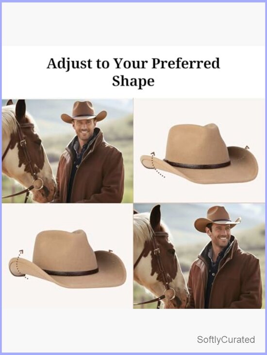 100% Wool Cowboy Hat Water Resistant Wide Brim Shapeable Western Rancher Hat